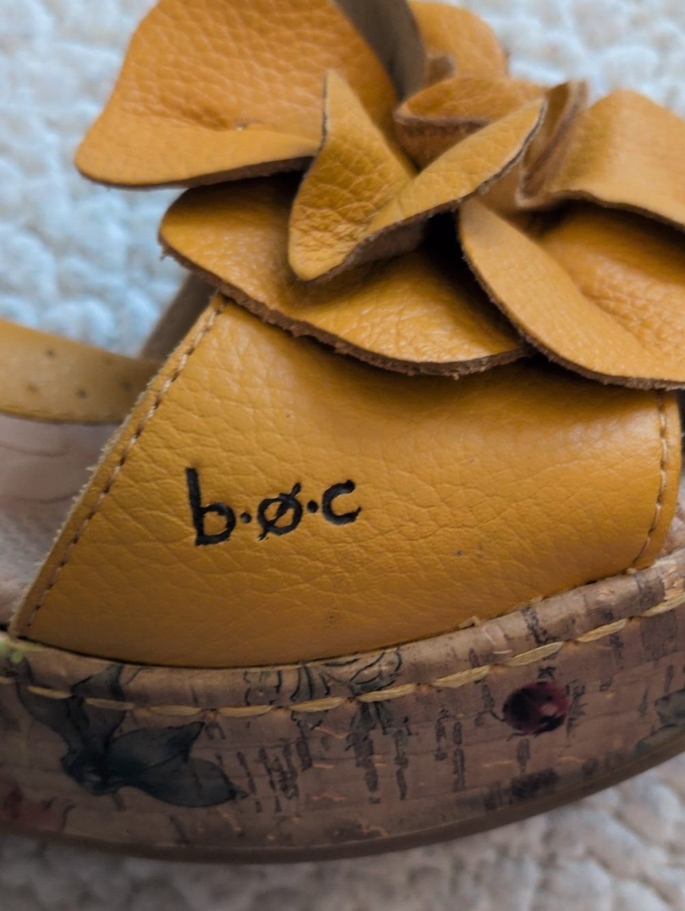 BOC Floral Leather Sling Back Strap Platform Wood Wedge Sandals Feminine Summer - Picture 7 of 13